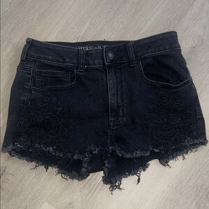 Black Lace Trim Women Shorts